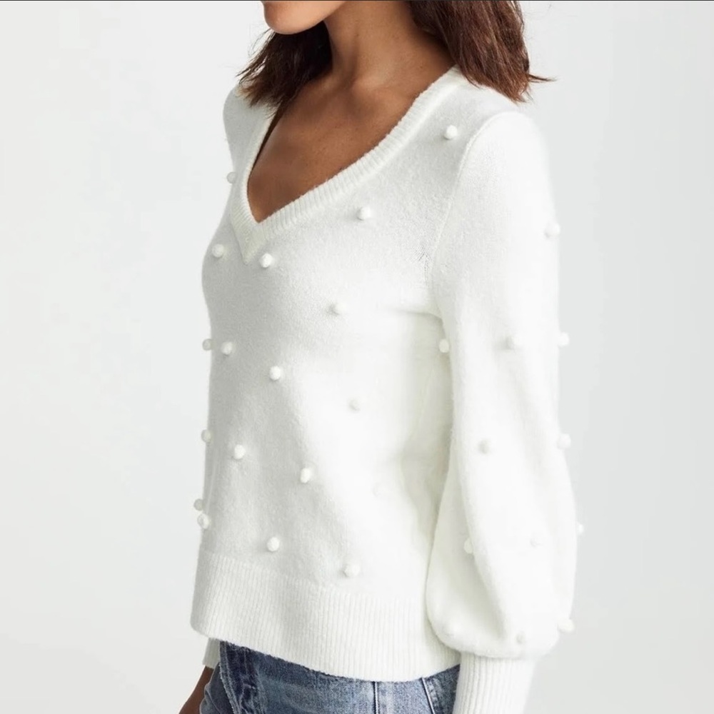 Madewell Dashwood Ivory Bobble V Neck Puff Sleeve Wool Blend Sweater Women XXL - Picture 3 of 13